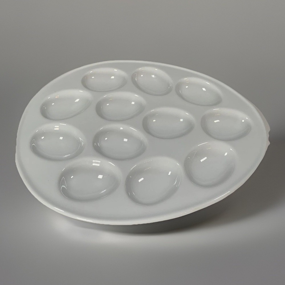 White Ceramic Egg Plate 12 Well  Appetizer Serving Dish Cellar